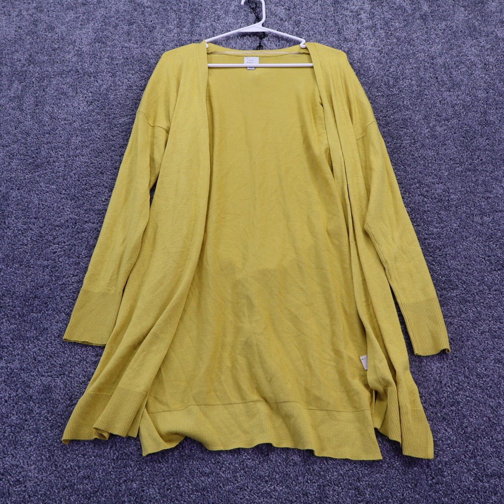 A New Day Cardigan Womens Medium Yellow Open Front Long Sleeve Knit Sweater